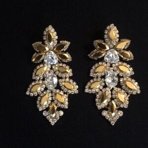 Fabulous Gold and Silver Crystal Leaf Earrings by Famous designer Lawrence VBRA